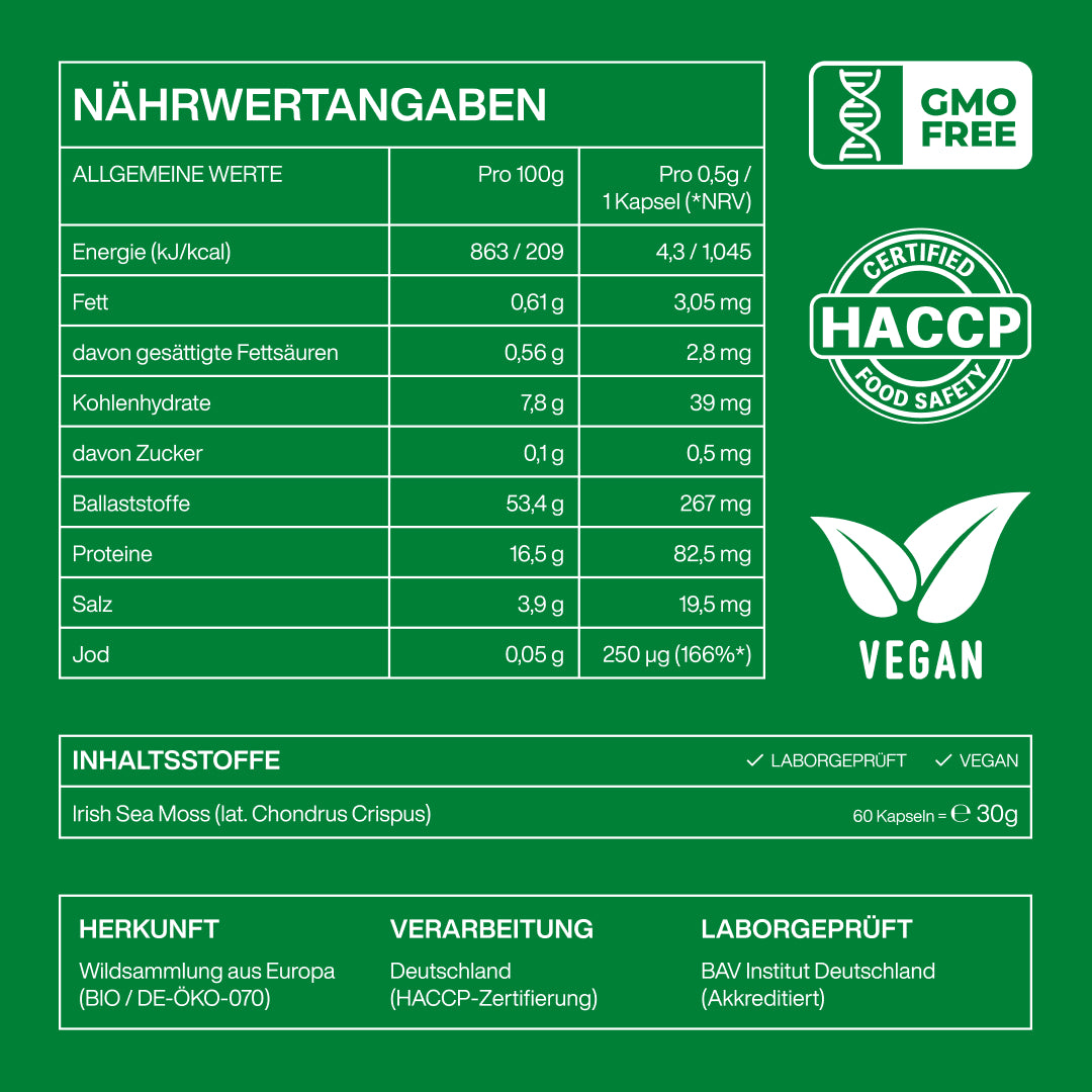 Nährwertangaben von Sea Moss Kapseln